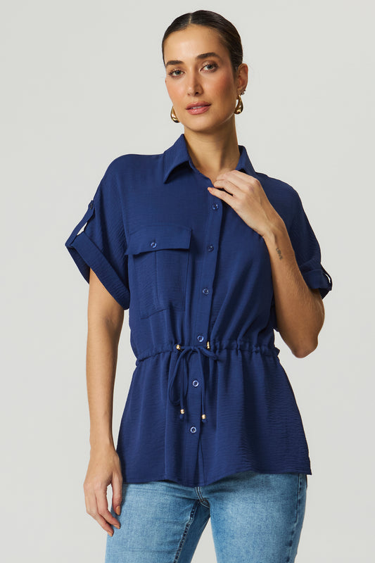 Camisa ampla elástico cintura azul marinho Fato Básico