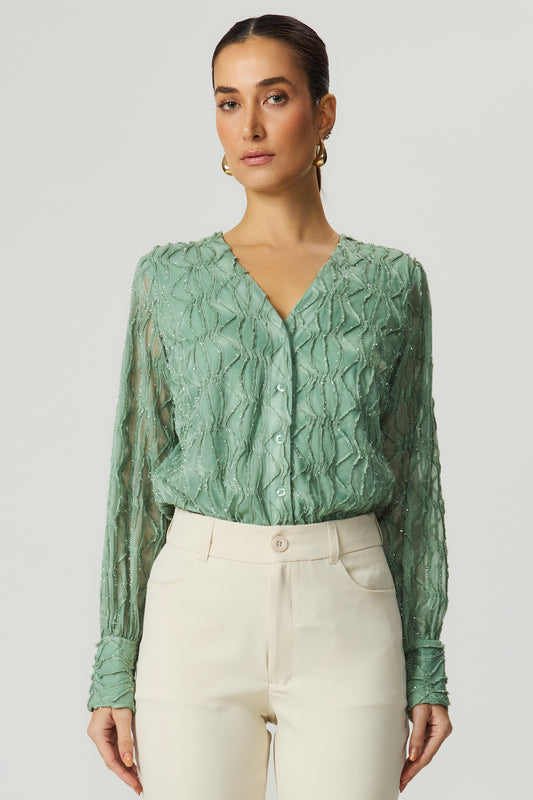 Camisa com textura brilho verde Fato Básico