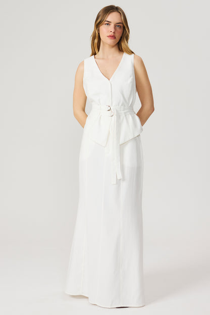 Colete feminino off white com cinto duplo Fato Básico