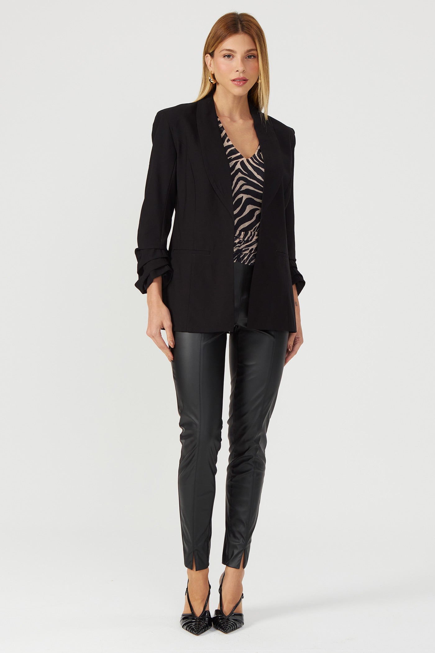 Blazer com pregas preto Fato Básico