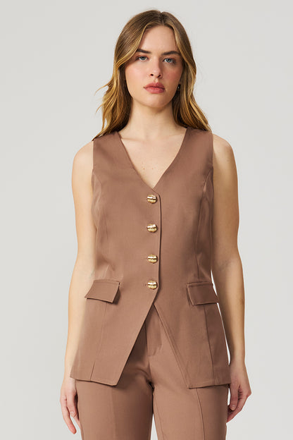 Colete alfaiataria marrom Fato Básico