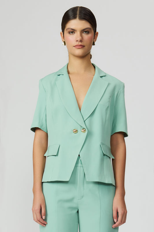 Blazer Feminino Verde Manga Curta com Botões Fato Básico