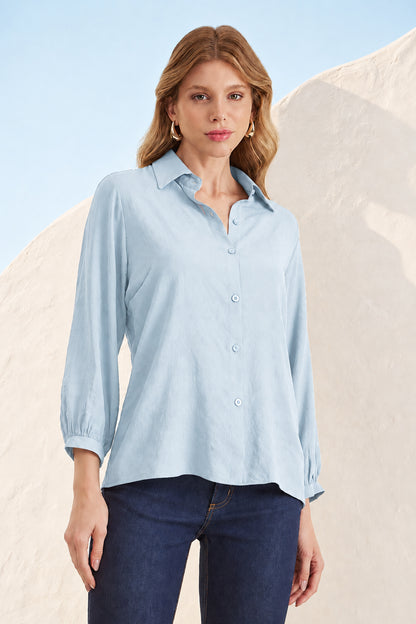 Camisa manga 3/4 azul claro Fato Básico