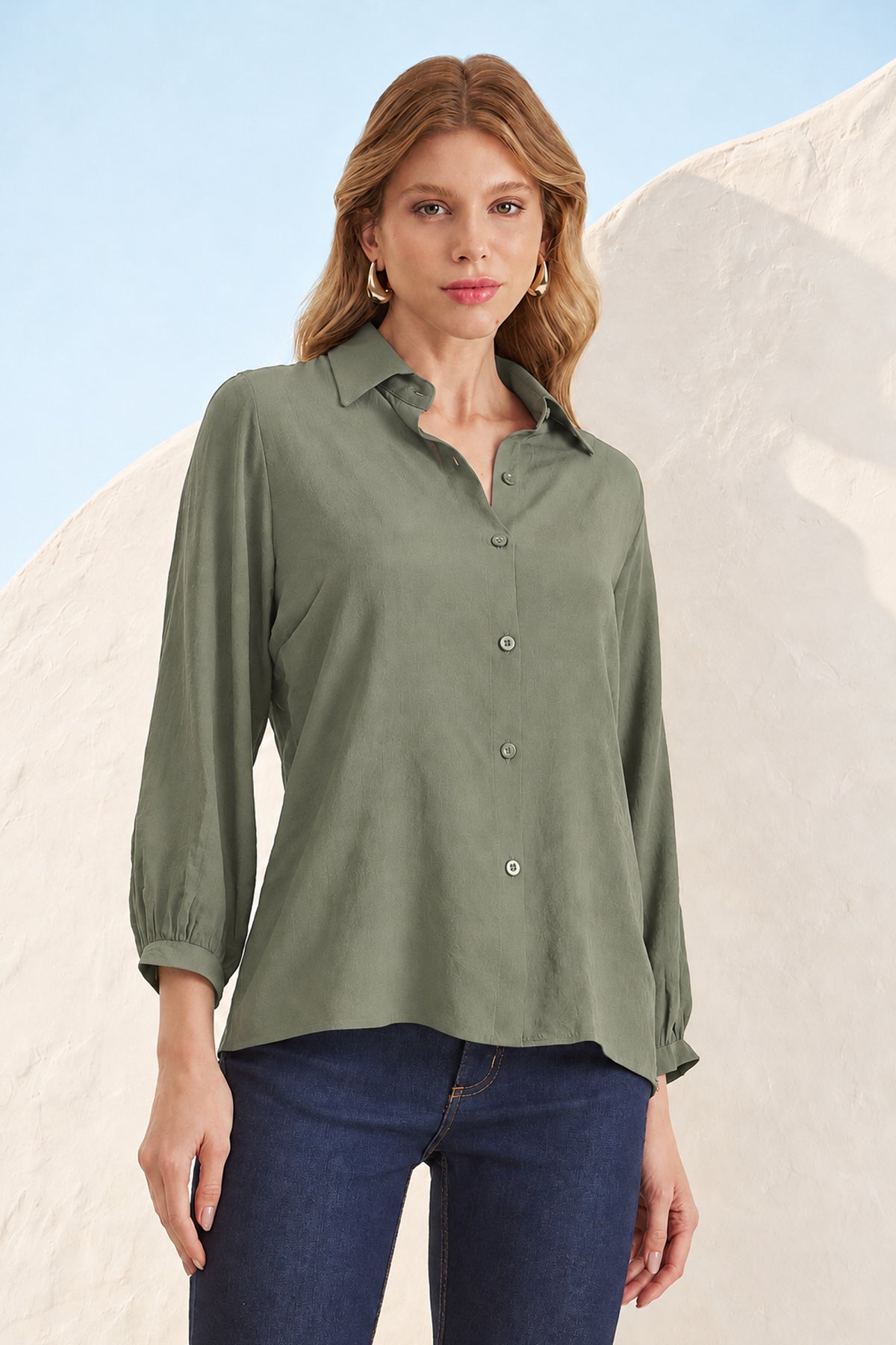 Camisa manga 3/4 verde selva Fato Básico