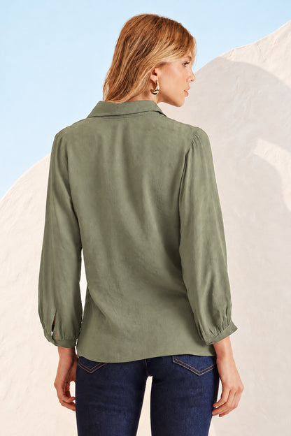 Camisa manga 3/4 verde selva Fato Básico