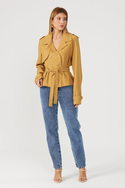 Casaco trench coat curto caqui Fato Básico