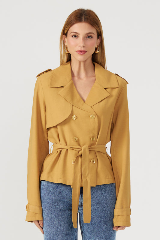 Casaco trench coat curto caqui Fato Básico