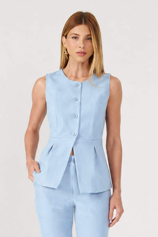 Colete alfaiataria peplum com pregas azul Fato Básico