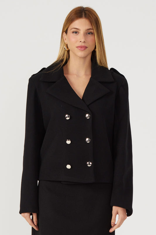 Casaco lã batida preto Fato Básico