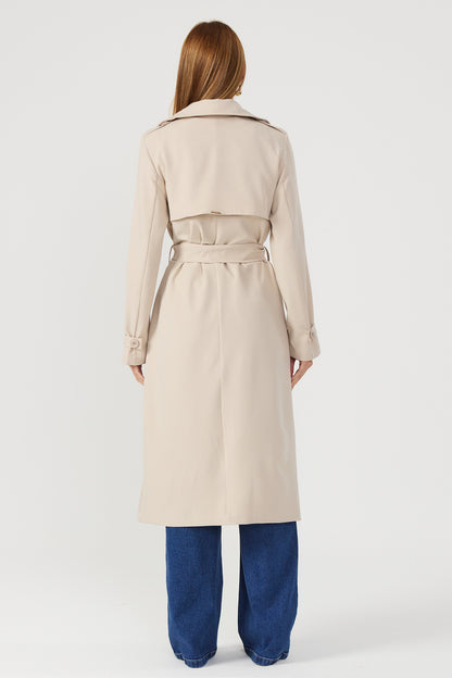 Casaco Trench coat alongado bege Fato Básico