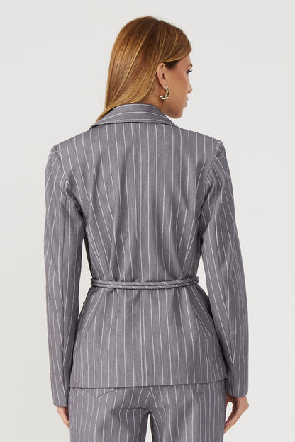 Blazer risca de giz cinza Fato Básico