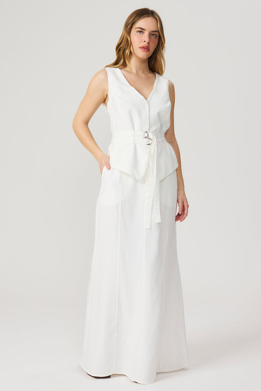 Saia alongada evasê off white Fato Básico