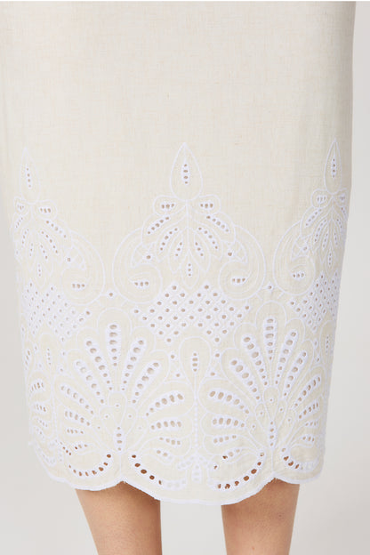 Saia midi linho bordado