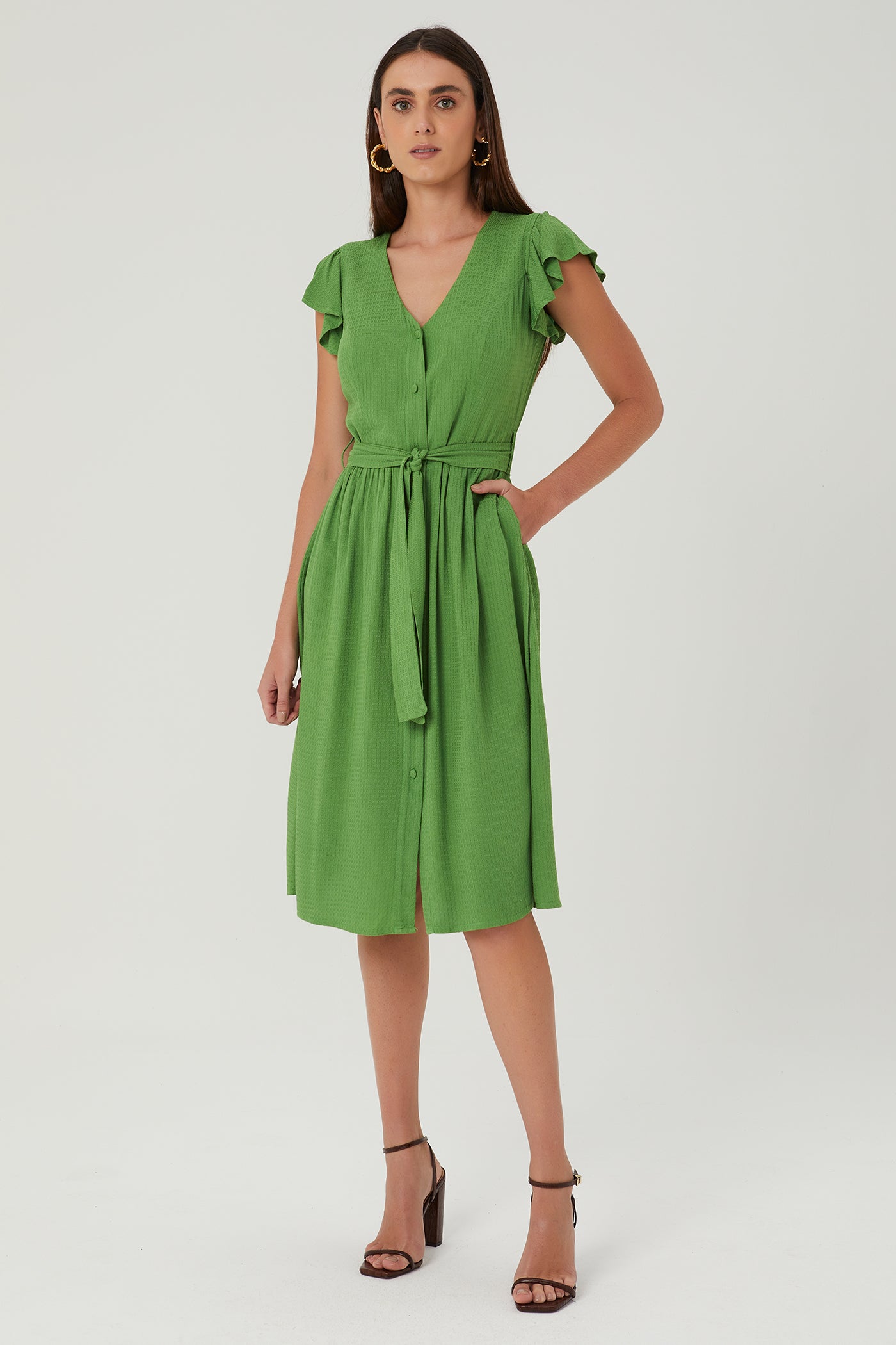 Vestido chemise com bolso verde Fato Básico - FATO BÁSICO