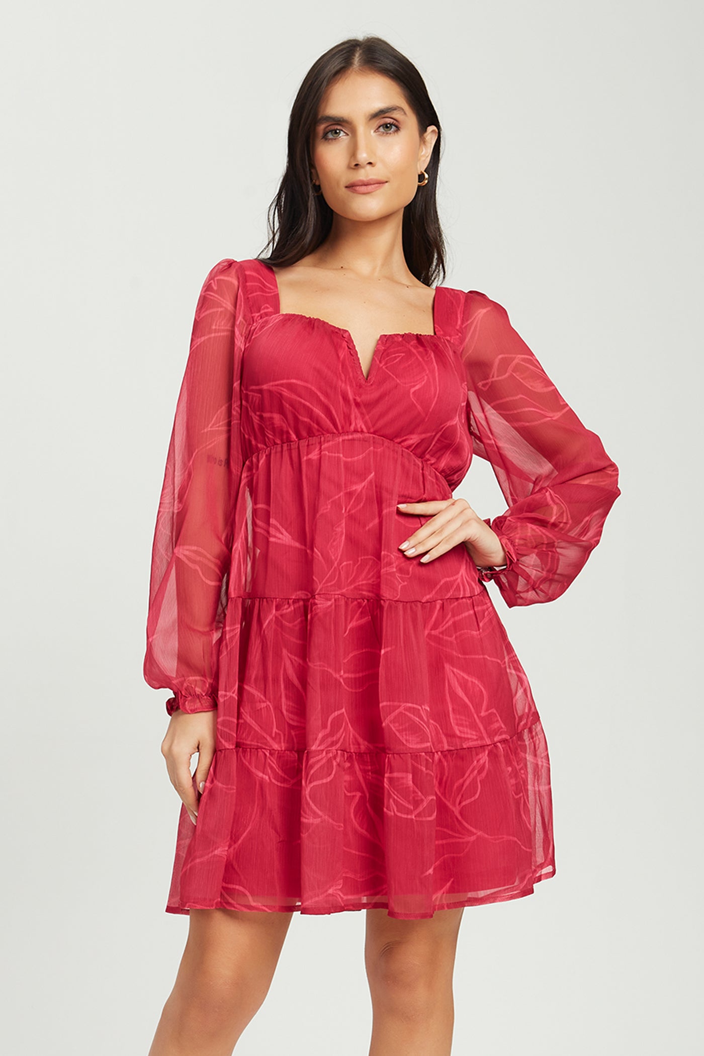 Vestido estampado decote franzido v rosa Fato Básico - FATO BÁSICO