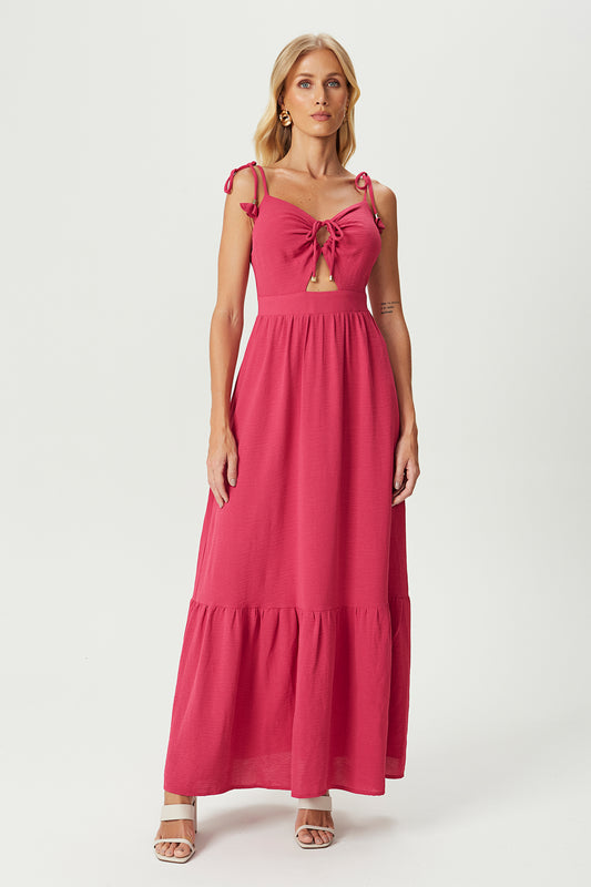 Vestido longo alça amarração rosa Fato Básico - FATO BÁSICO