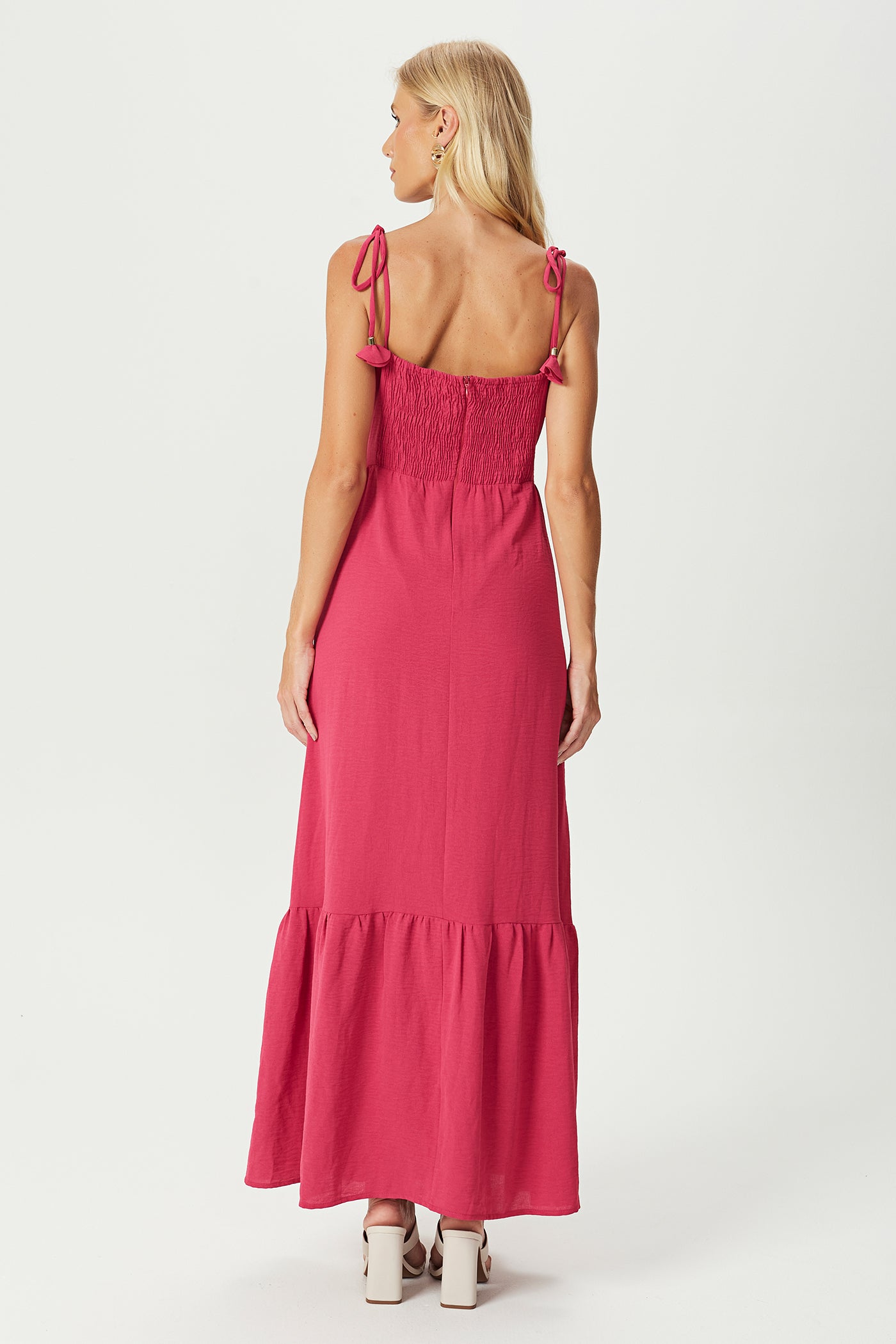 Vestido longo alça amarração rosa Fato Básico - FATO BÁSICO