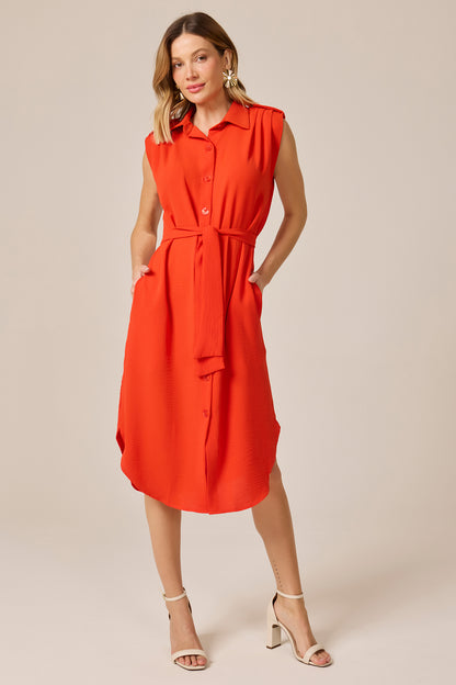 Vestido chemise midi vermelho Fato Básico - FATO BÁSICO