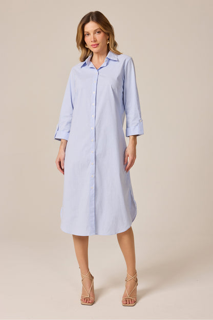 Vestido chemise listra azul Fato Básico - FATO BÁSICO