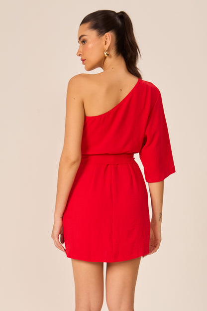 Vestido curto assimétrico vermelho Fato Básico