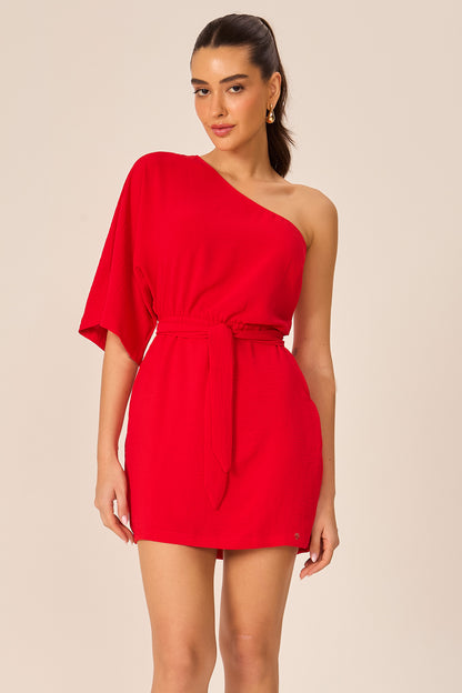 Vestido curto assimétrico vermelho Fato Básico