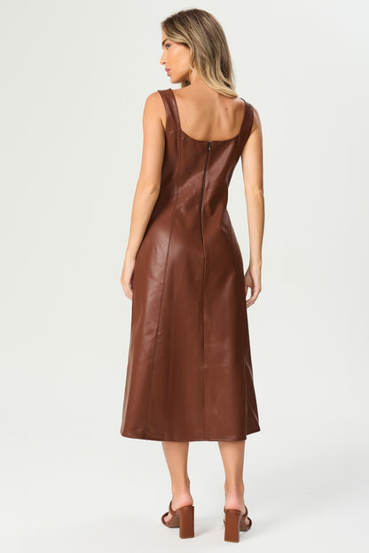 Vestido midi evase marrom Fato Básico