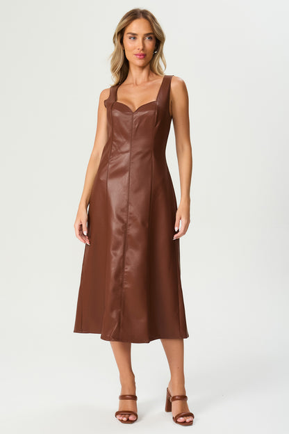 Vestido midi evase marrom Fato Básico