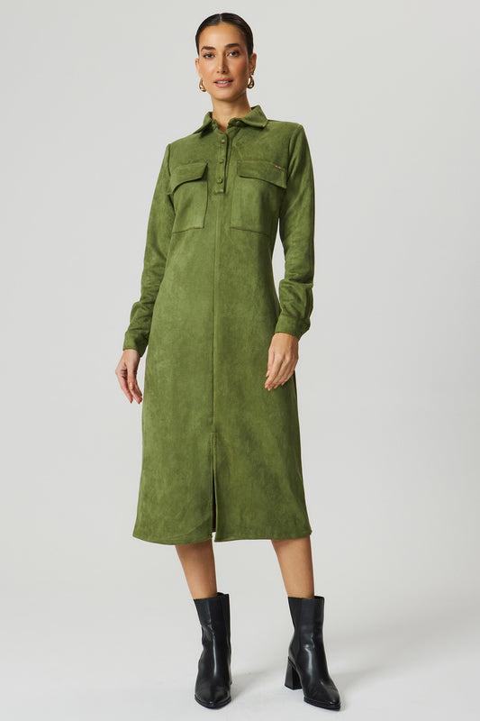 Vestido chemise suede verde Fato Básico