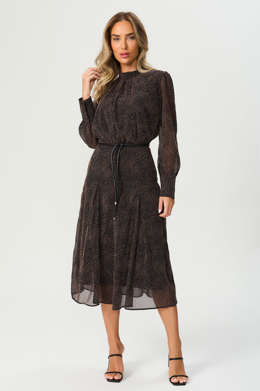 Vestido midi texturizado preto Fato Básico