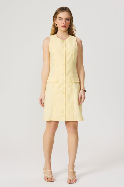 Vestido linho curto amarelo manteiga Fato Básico