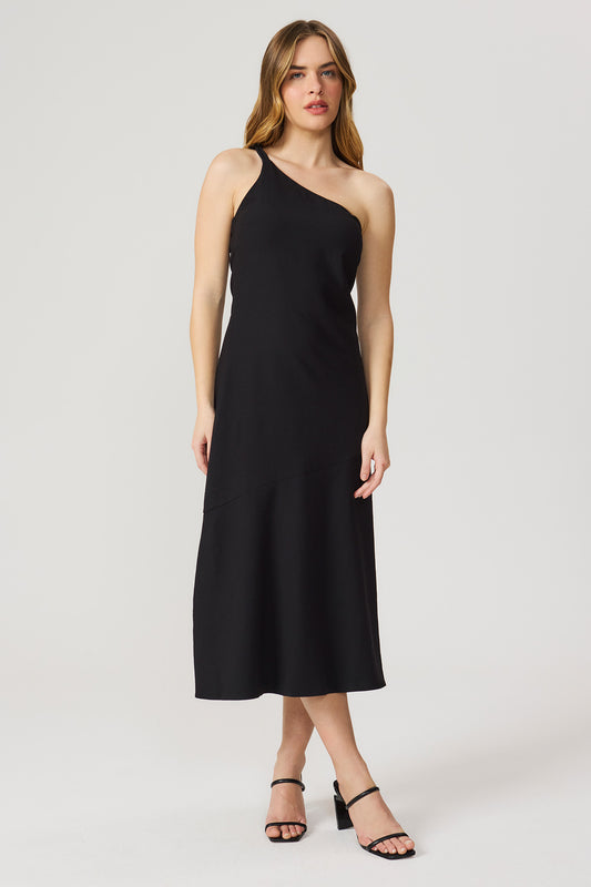 Vestido preto linho assimétrico Fato Básico