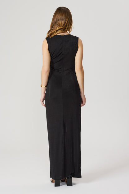 Vestido longo drapeado preto Fato Básico