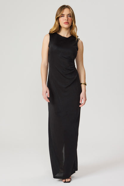 Vestido longo drapeado preto Fato Básico