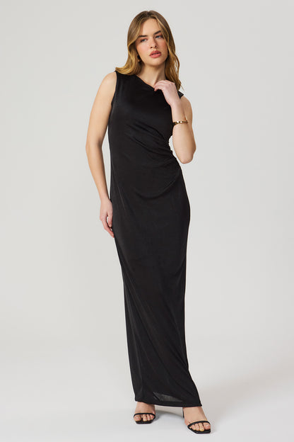 Vestido longo drapeado preto Fato Básico