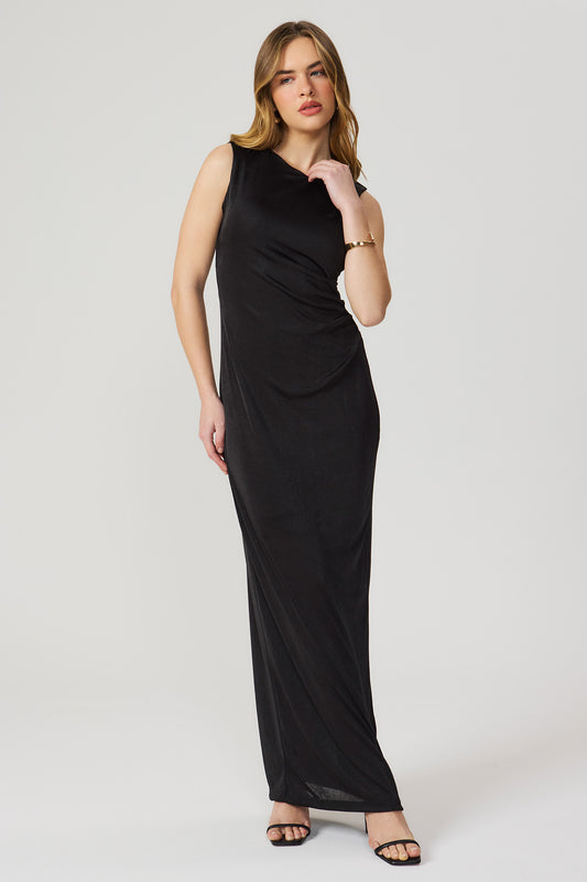 Vestido longo drapeado preto Fato Básico