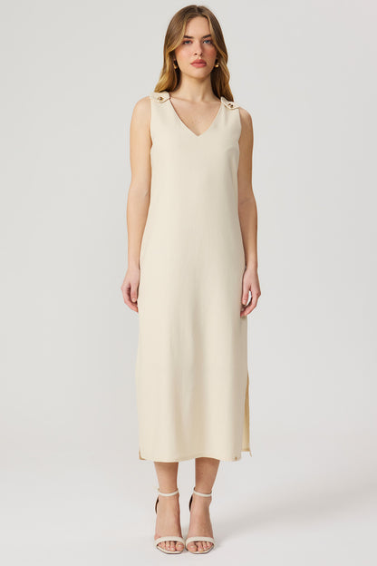 Vestido mídi de linho natural Fato Básico