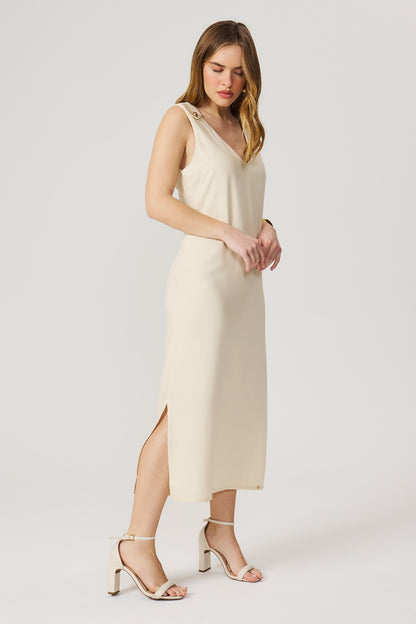 Vestido mídi de linho natural Fato Básico