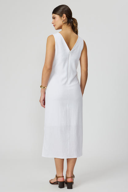 Vestido midi off white linho feminino Fato Básico