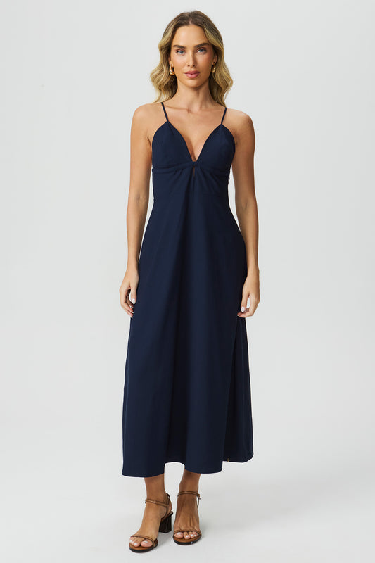 Vestido evase alça marinho Fato Básico