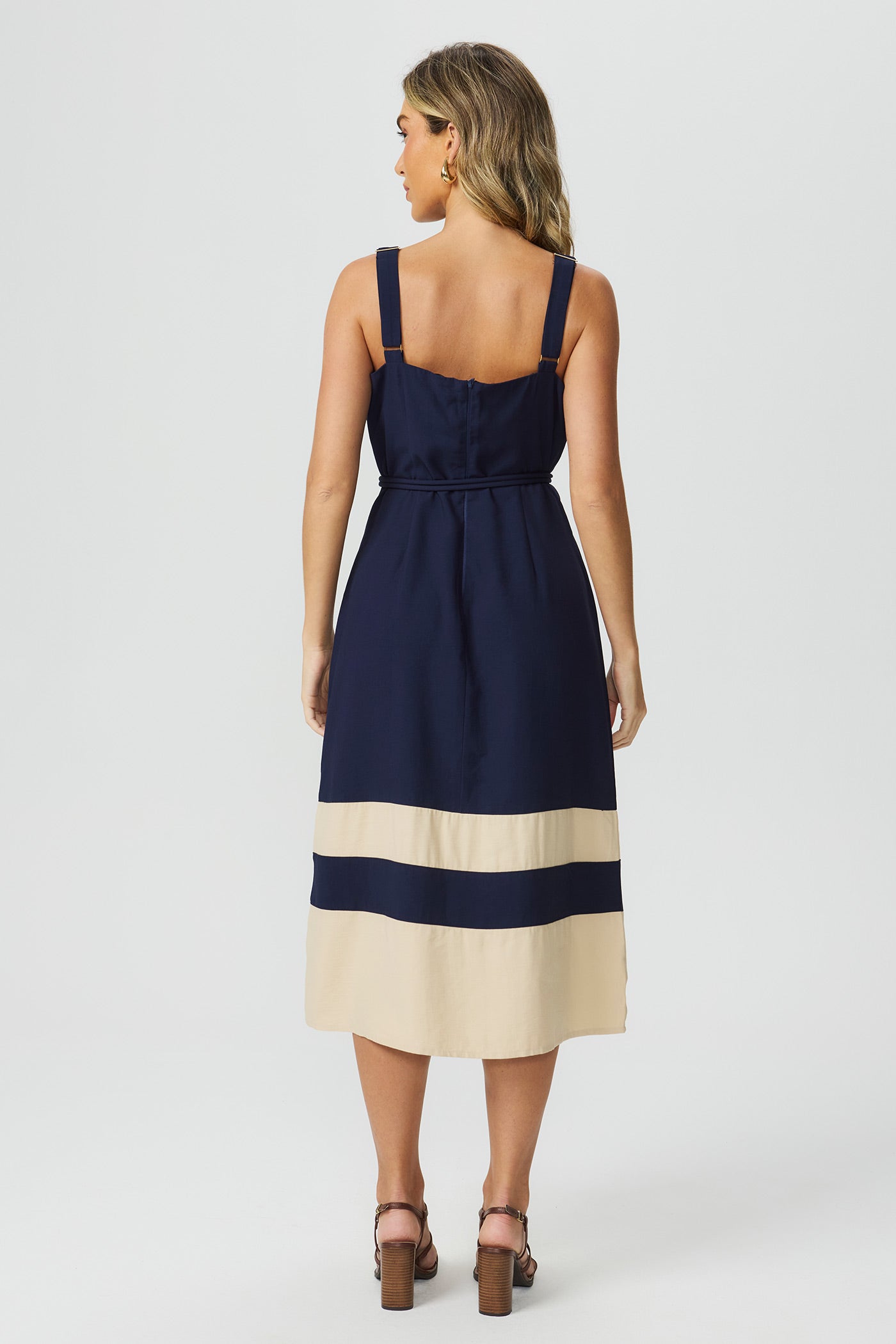 Vestido recortes de cor marinho Fato Básico