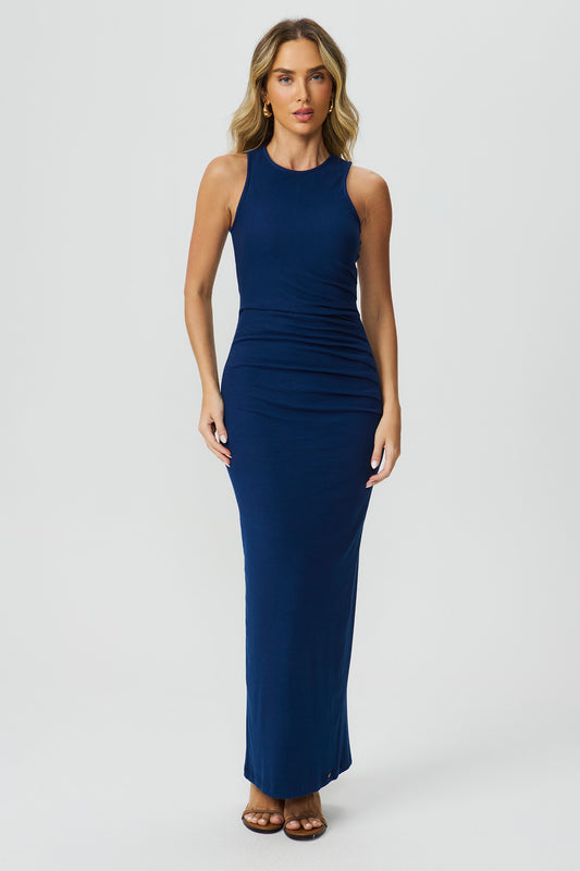 Vestido longo canelado marinho Fato Básico