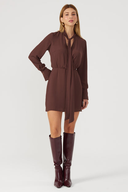 Vestido curto manga longa marrom Fato Básico