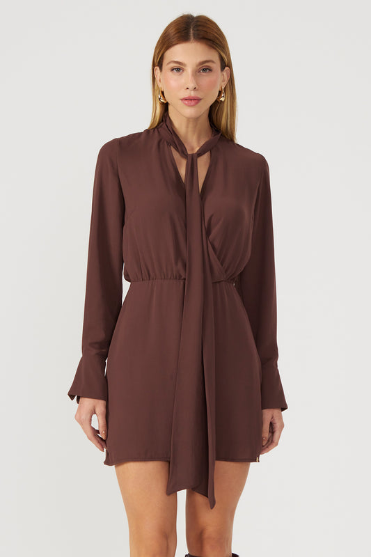 Vestido curto manga longa marrom Fato Básico