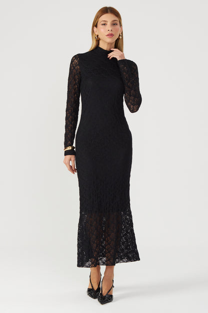 Vestido gola alta renda preto Fato Básico