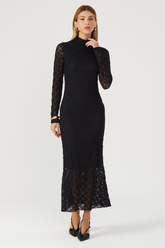 Vestido gola alta renda preto Fato Básico