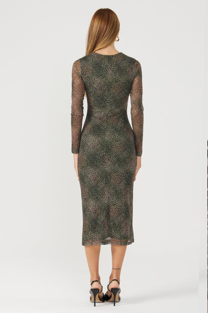 Vestido tule estampado verde Fato Básico