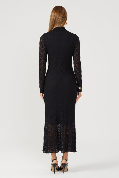 Vestido gola alta renda preto Fato Básico