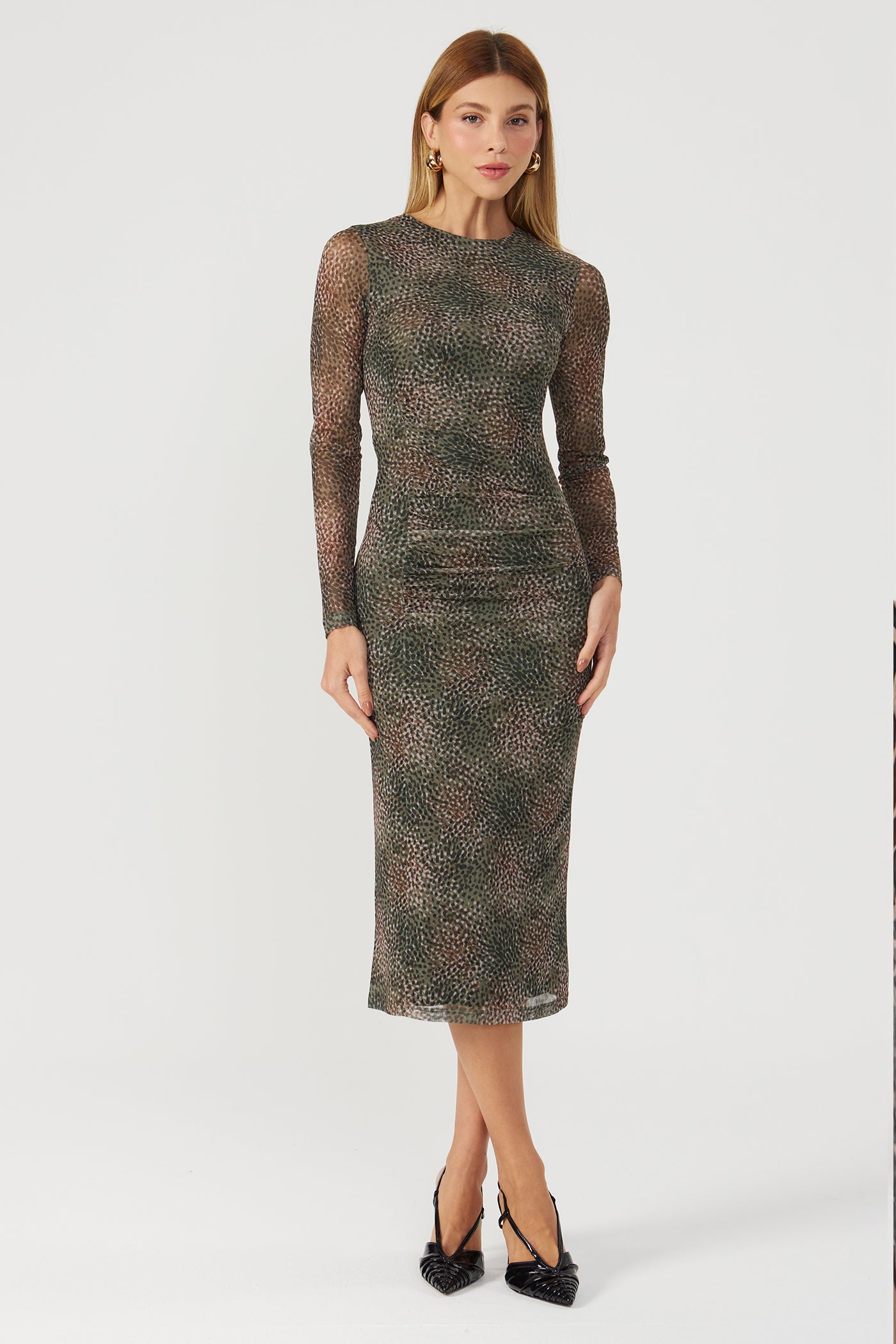 Vestido tule estampado verde Fato Básico