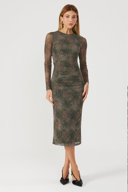 Vestido tule estampado verde Fato Básico