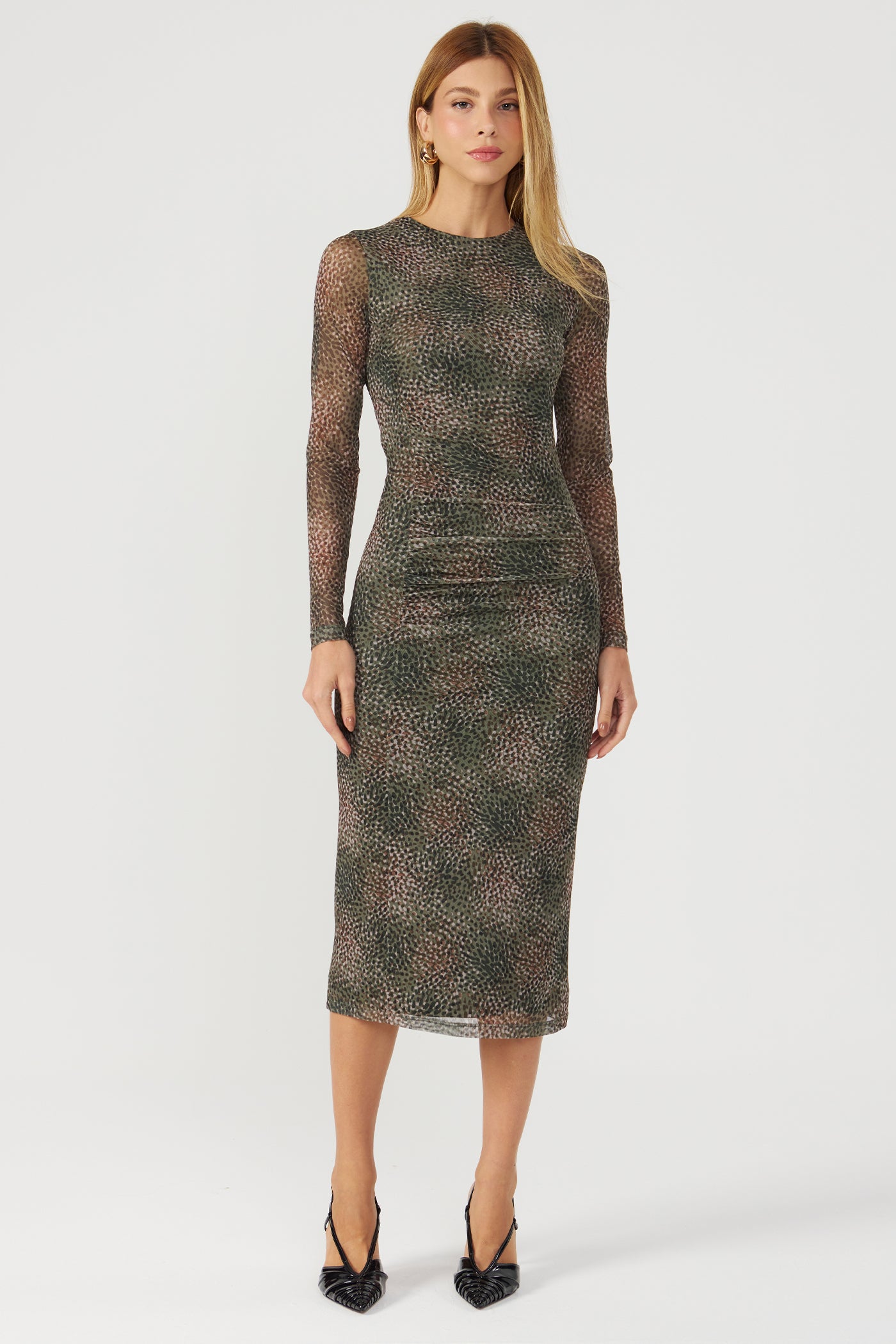 Vestido tule estampado verde Fato Básico